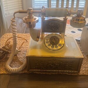 Vintage Style Gold and White Rotary Phone